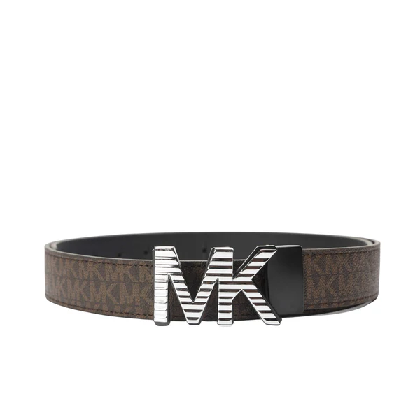 Michael Kors Brown Logo Print Reversible Leather Belt