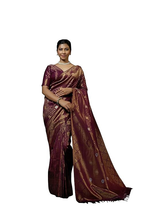 Vardha Women's Floral Pattern Kanjivaram Art Silk Saree with Unstitched Blouse Piece and Kanchipuram Zari Weave Type