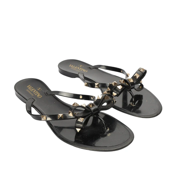 Valentino Garavani Black Rockstud Rubber Flats