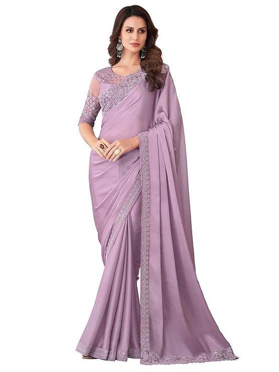 Women's Silk Blend Embellished Designer Saree With Blouse Piece