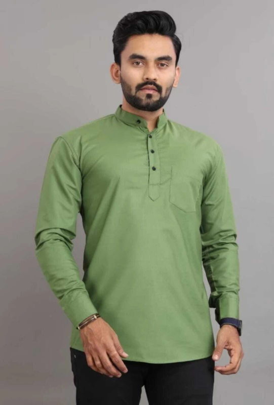 Men Solid Pure Cotton Straight Kurta (Light Green)