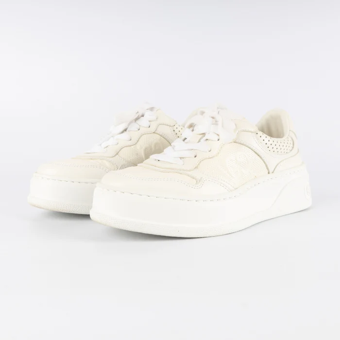 Gucci White Leather GG Low Top Sneakers