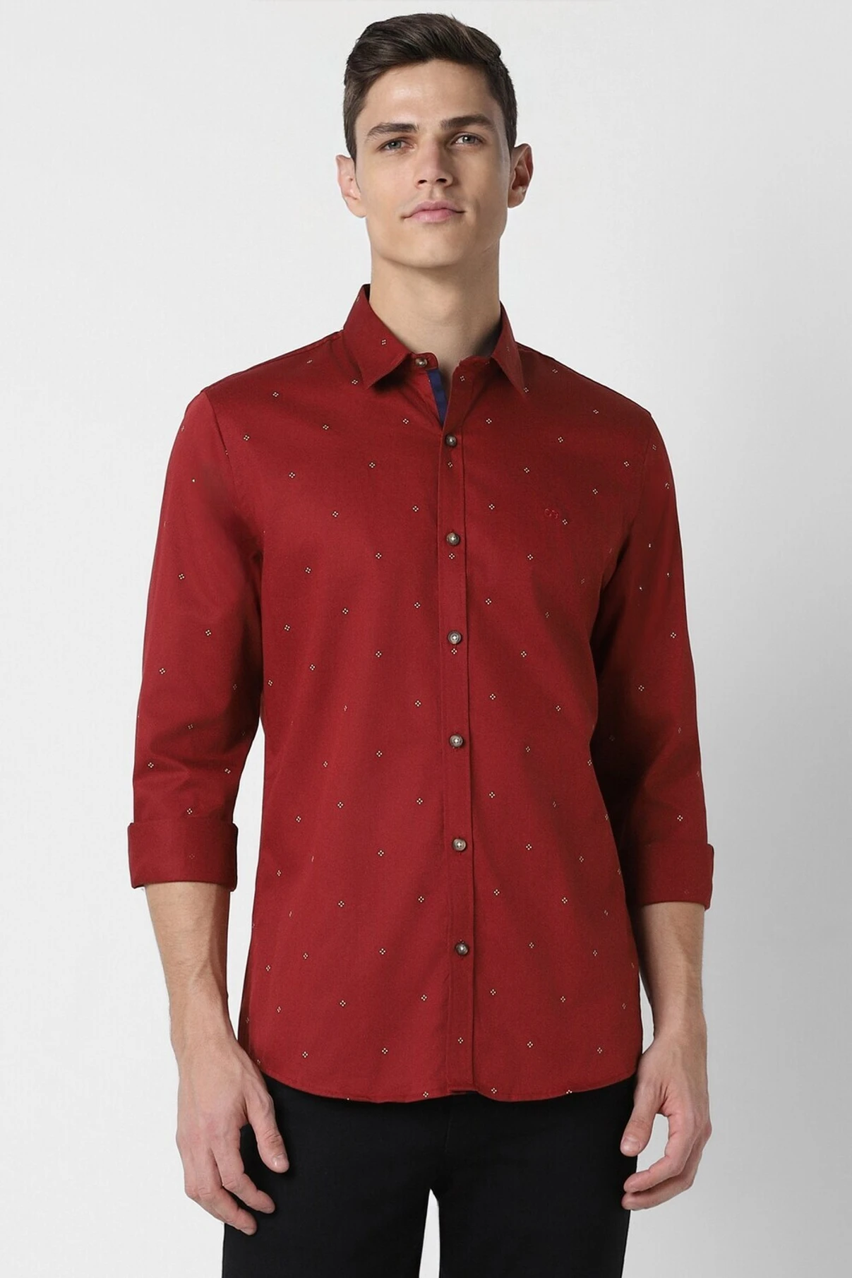 PETER ENGLAND Men Slim Fit Polka Print Spread Collar Casual Shirt