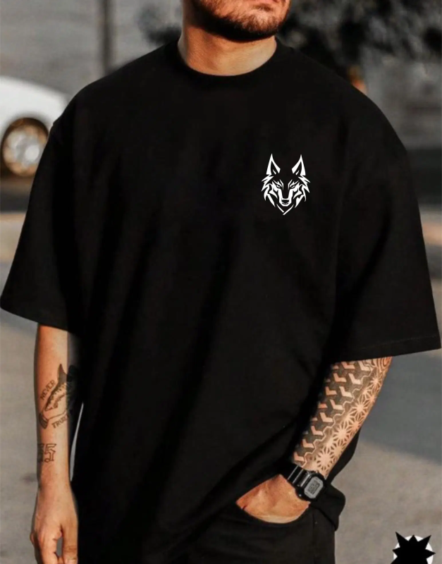 Cotton Oversized Fit Printed Half Sleeves Men's Round T-Shirt - Black ( Pack of 1 )