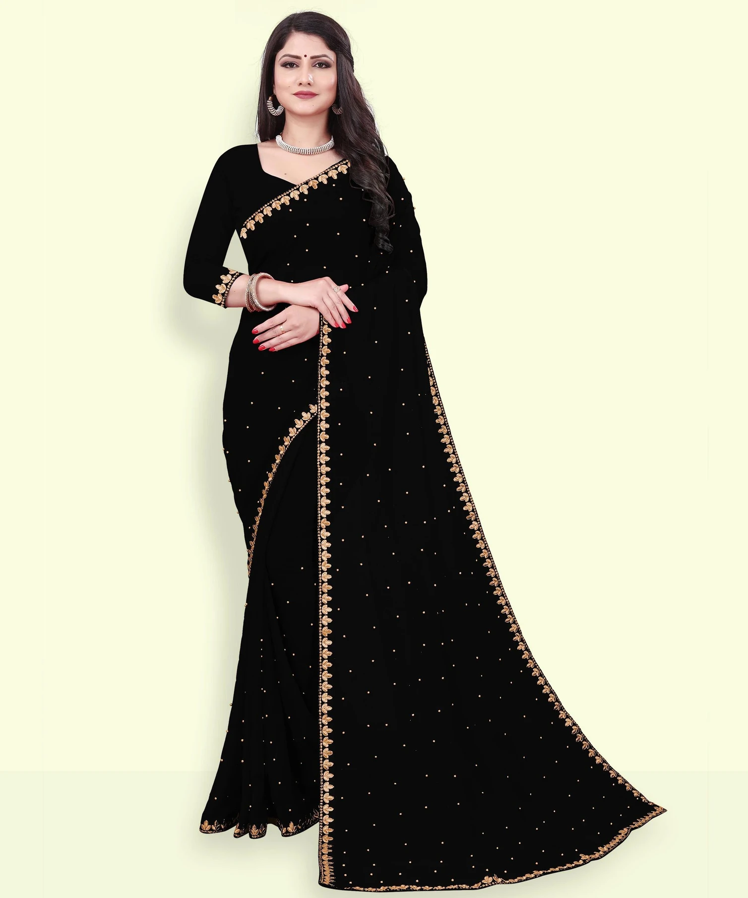 fashionday Self Design Bollywood Georgette Saree (Black)