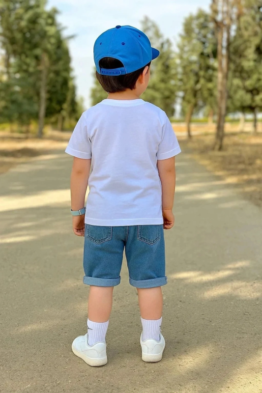 Baby Boys & Baby Girls Casual T-shirt Shorts (White, Blue)