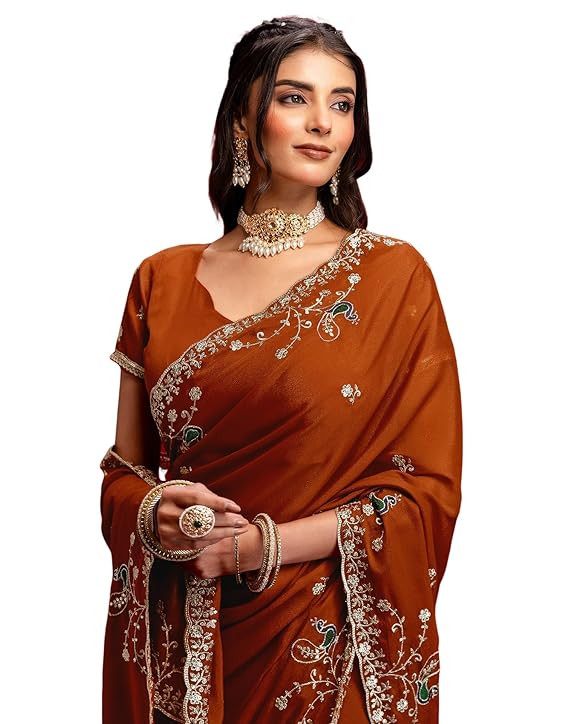 SIRIL Women's Georgette Embroidery Saree With Unstitched Blouse