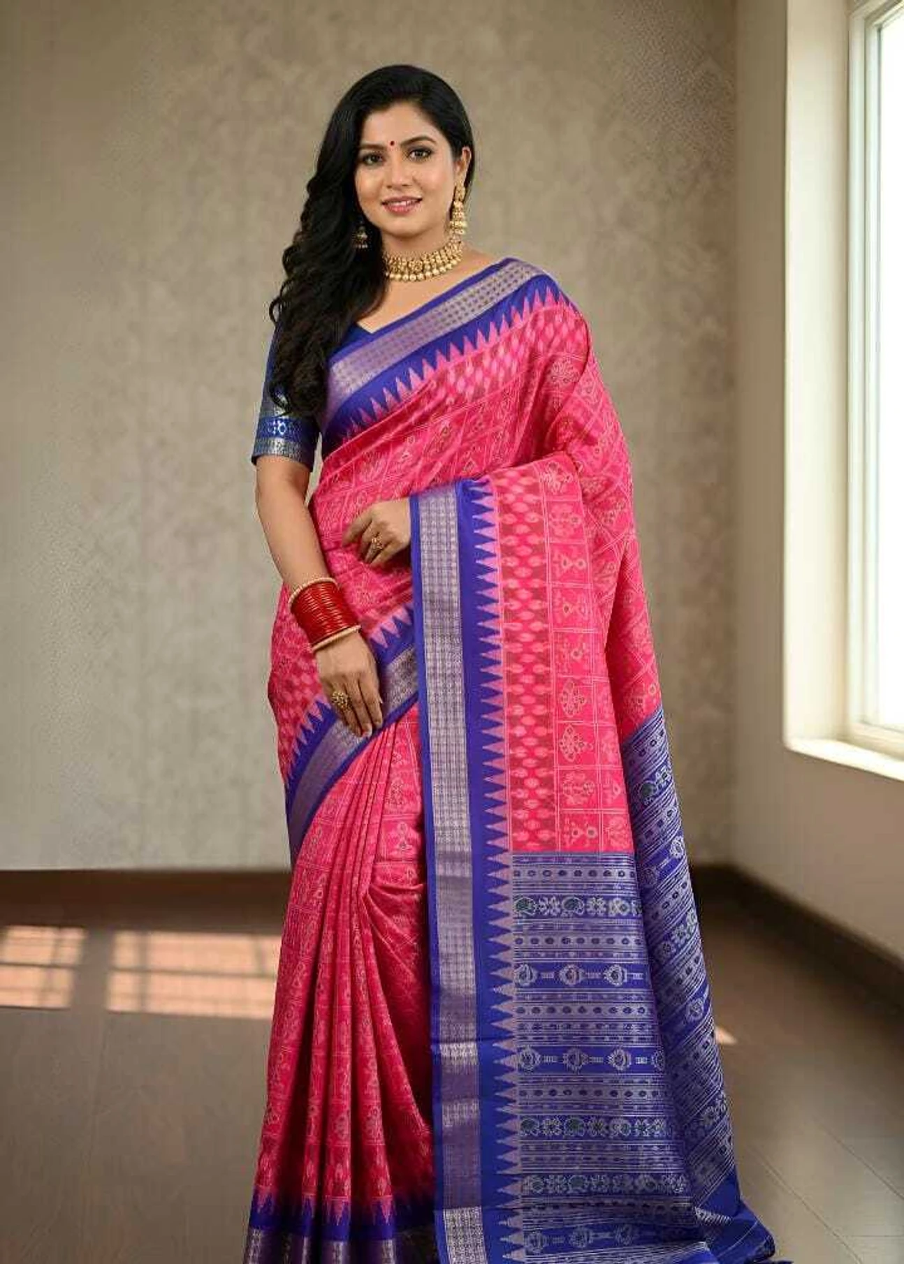 Tilfelle Woven Sambalpuri Silk Blend Saree (Pink)