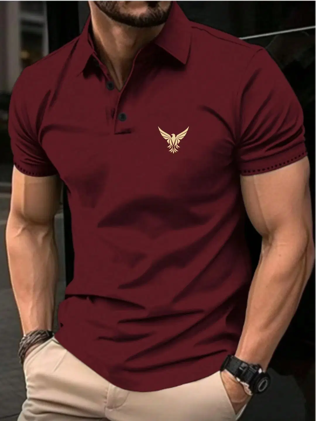 Men Cotton Blend Regular Fit Solid Polo T Shirt ( Maroon )