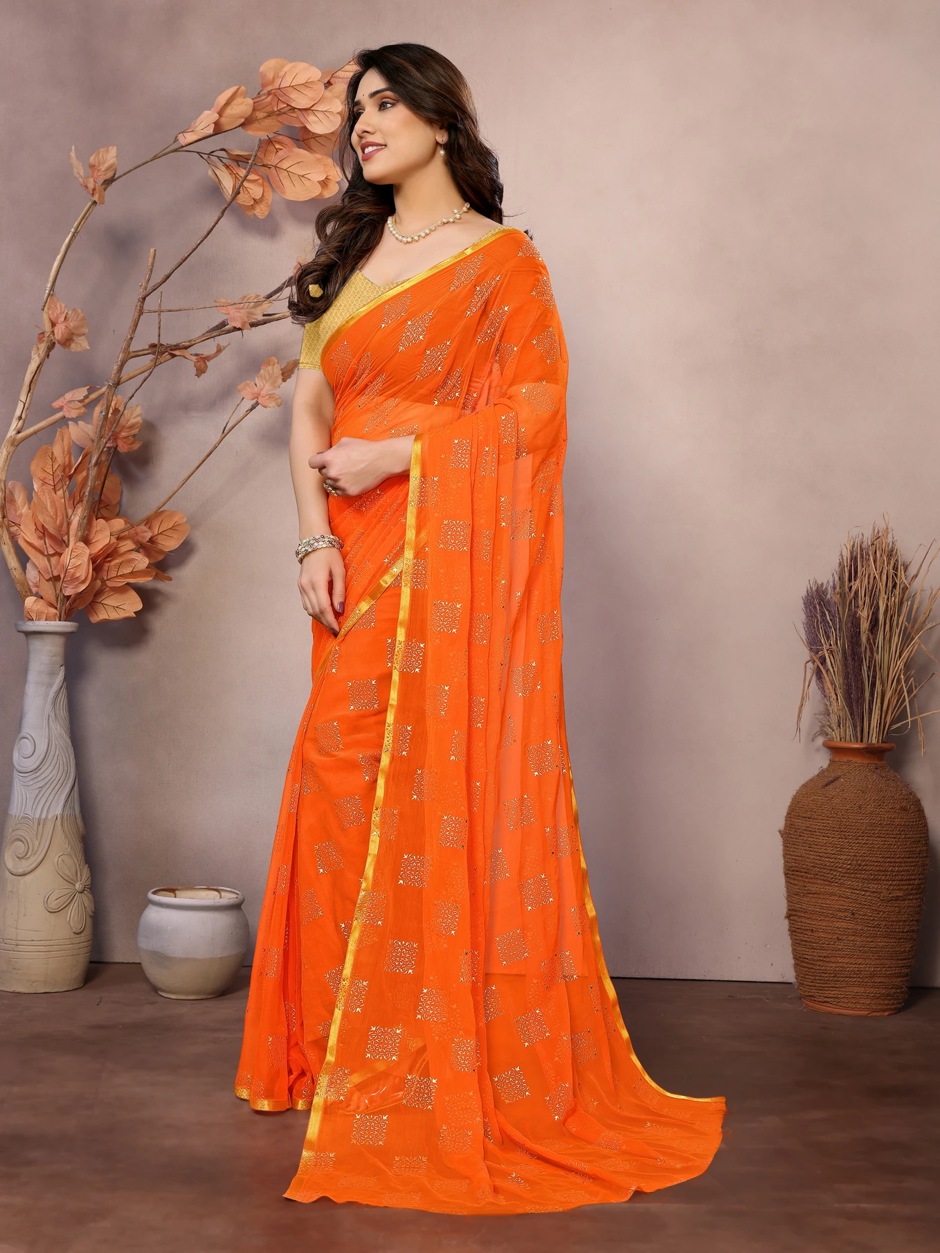 REDFISH Printed Daily Wear Chiffon Saree