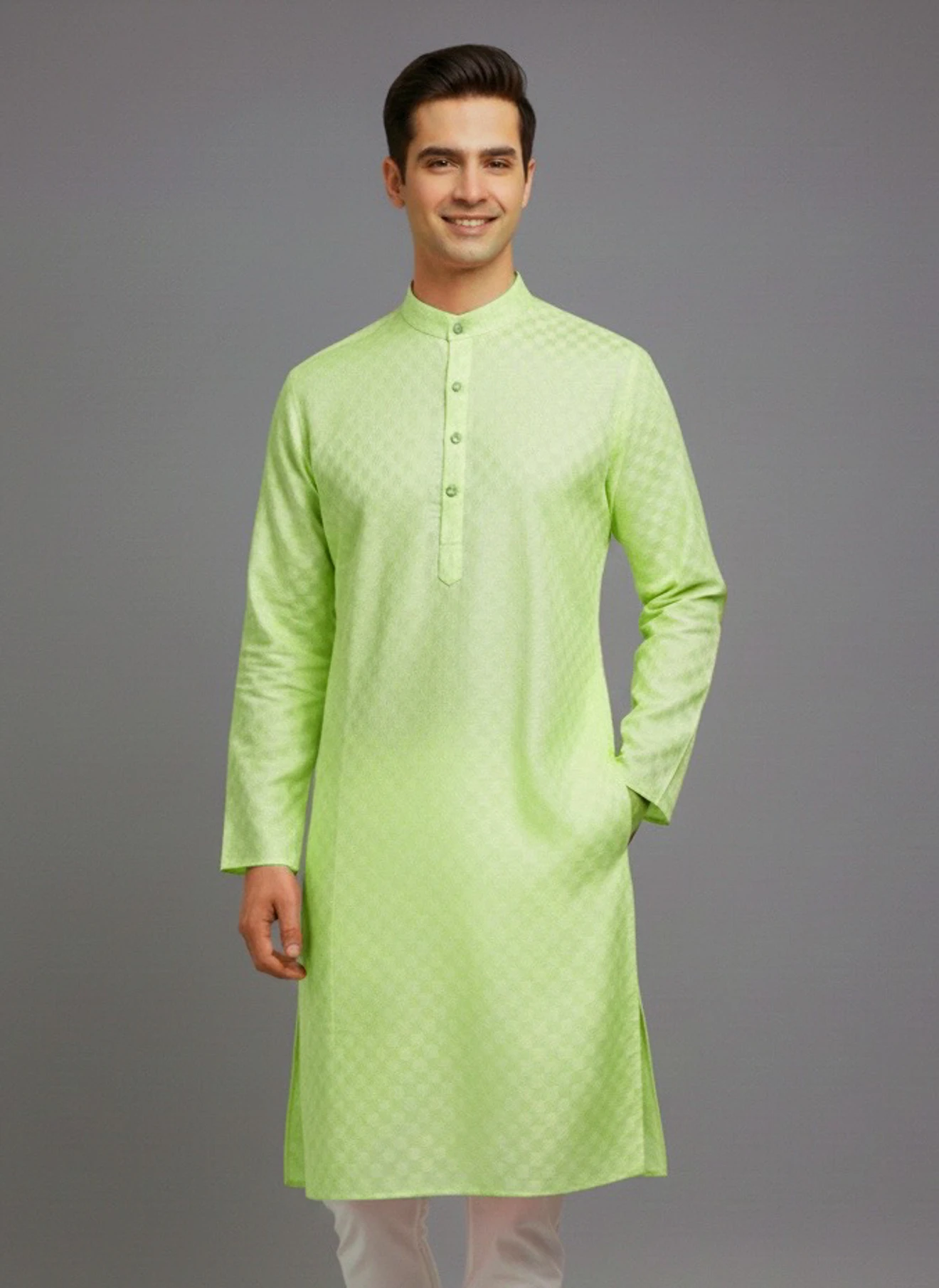 Tibra Collection Men Solid Cotton Blend Straight Kurta (Light Green)
