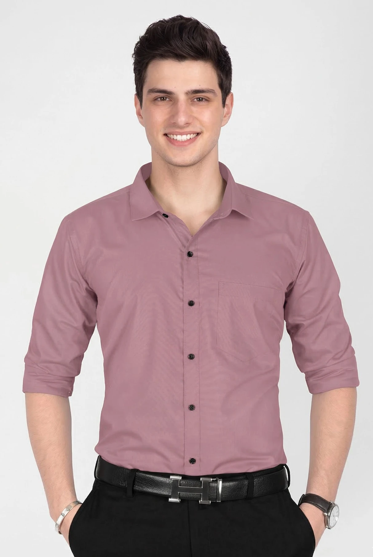 STONEBERG Men Slim Fit Solid Spread Collar Formal Shirt