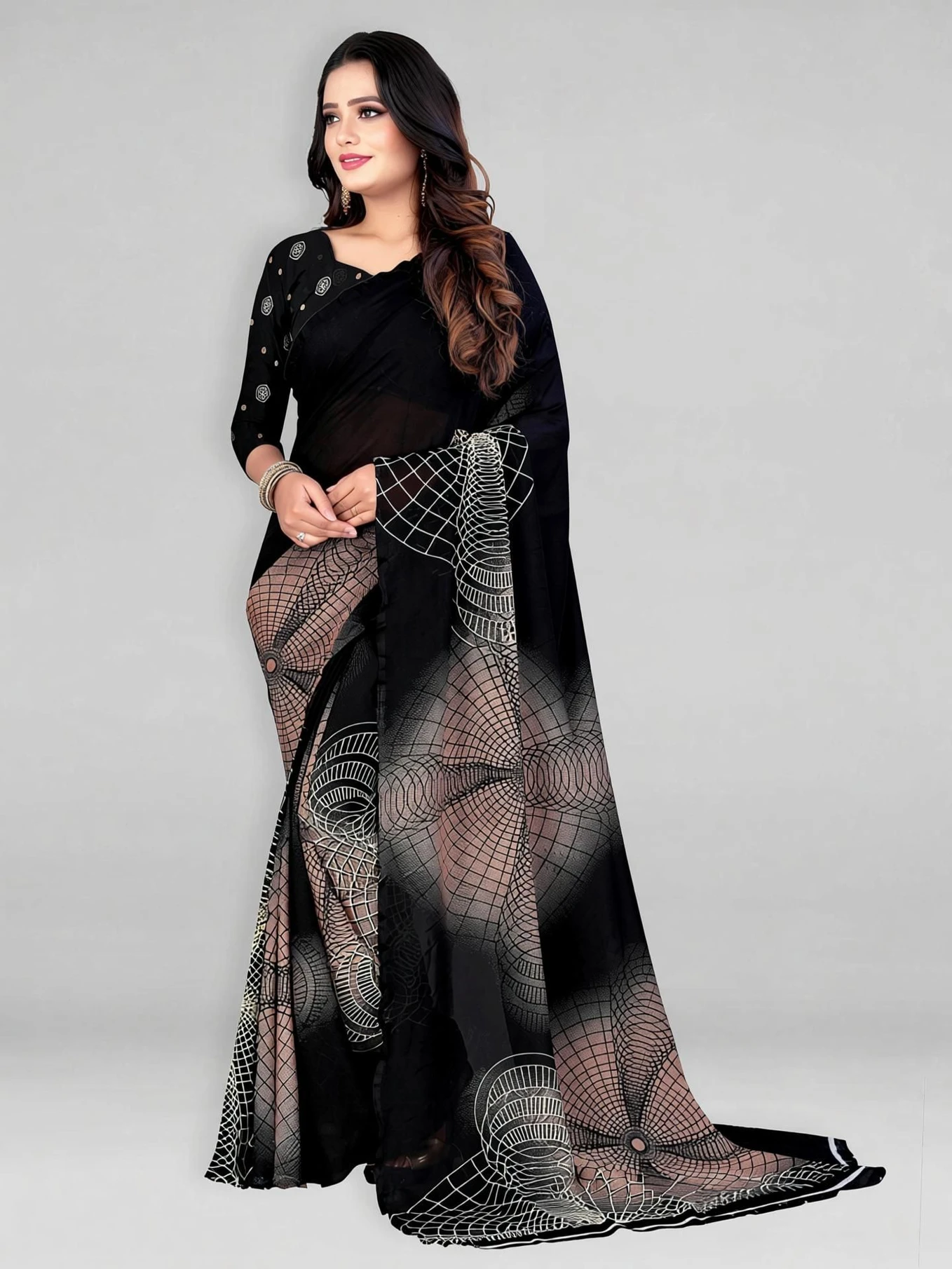 Leelavati Printed Bollywood Georgette Saree (Black)